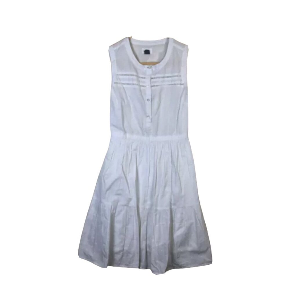 Old Navy XS A Line Dress White Textured Sleeveless Pleated Womens Round Neck